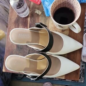 Alfani Women's Black and Cream Pointed-Toe Mules